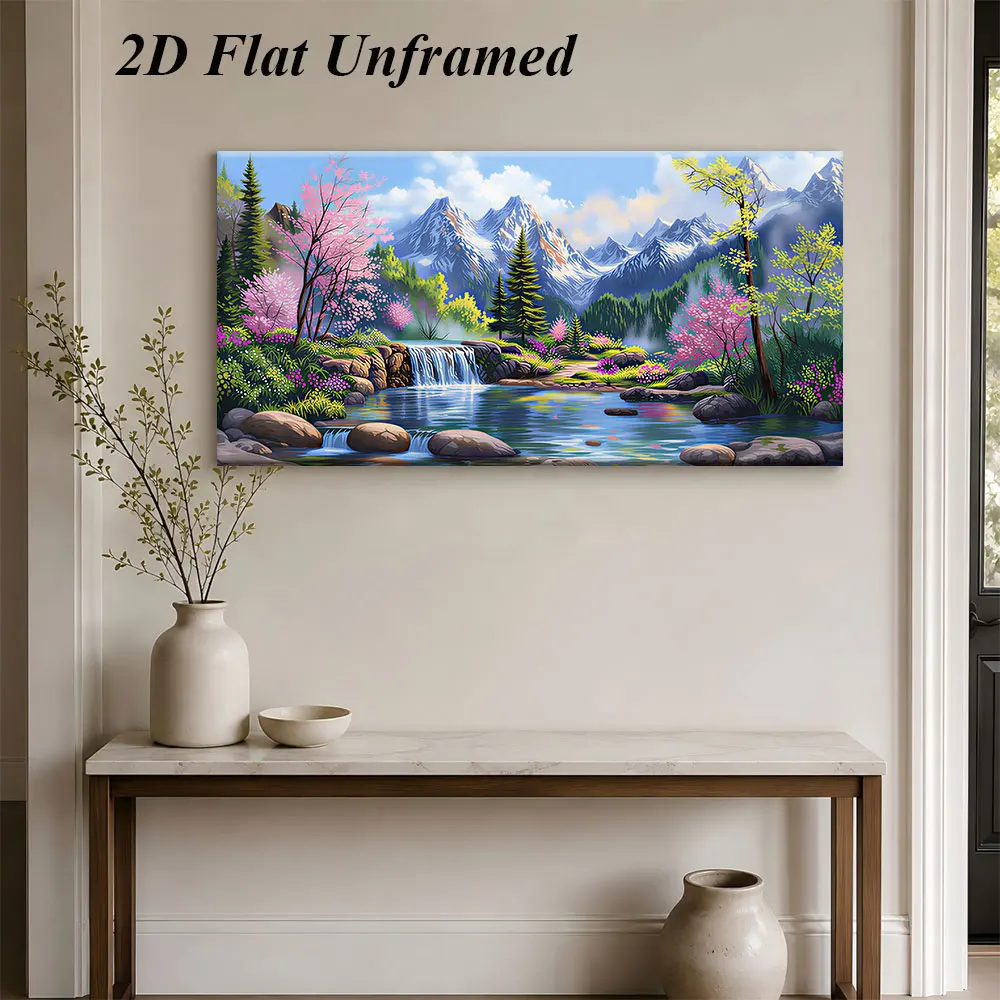 1 piece of natural landscape frameless decorative painting, living room bedroom study entrance landscape painting, spring stream