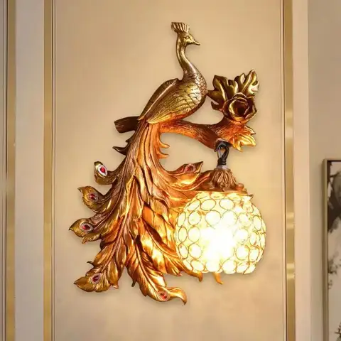 FAIRY Modern Peacock Crystal Wall Lamp LED Gold Creative Retro Nordic Resin Sconce Lights for Home Living