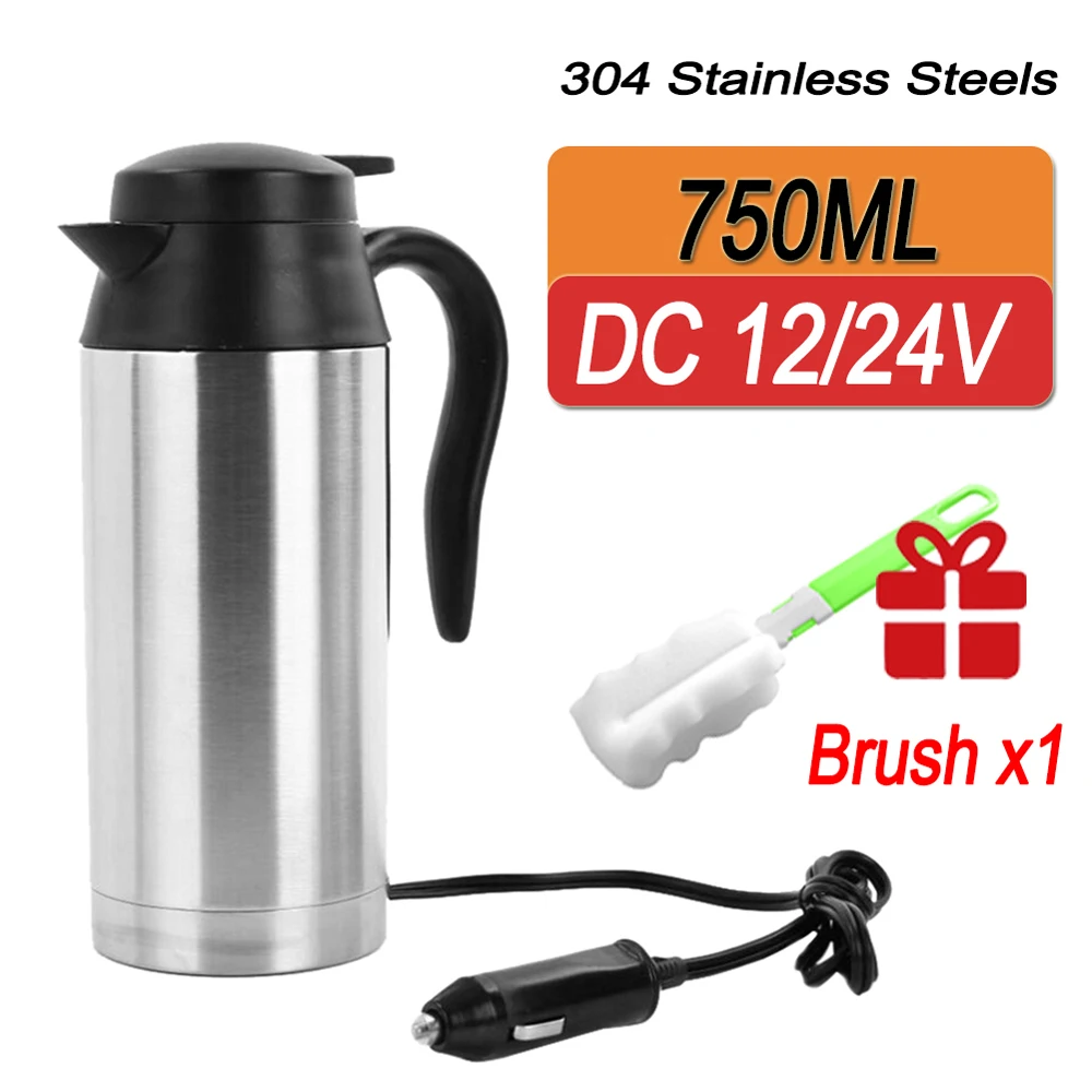 

12/24V Electric Heating Cup Kettle Stainless Steel Water Heater Bottle Automatic Power-Off Safety Fast Boiling Kettle Car Truck