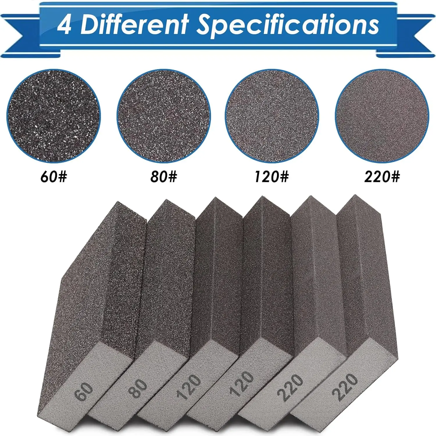 6Pcs Sanding Sponge 60 80 120 220 Coarse Medium Fine Grit Sanding Block Washable and Reusable for Wood, Metal, Wall Polish - view 2