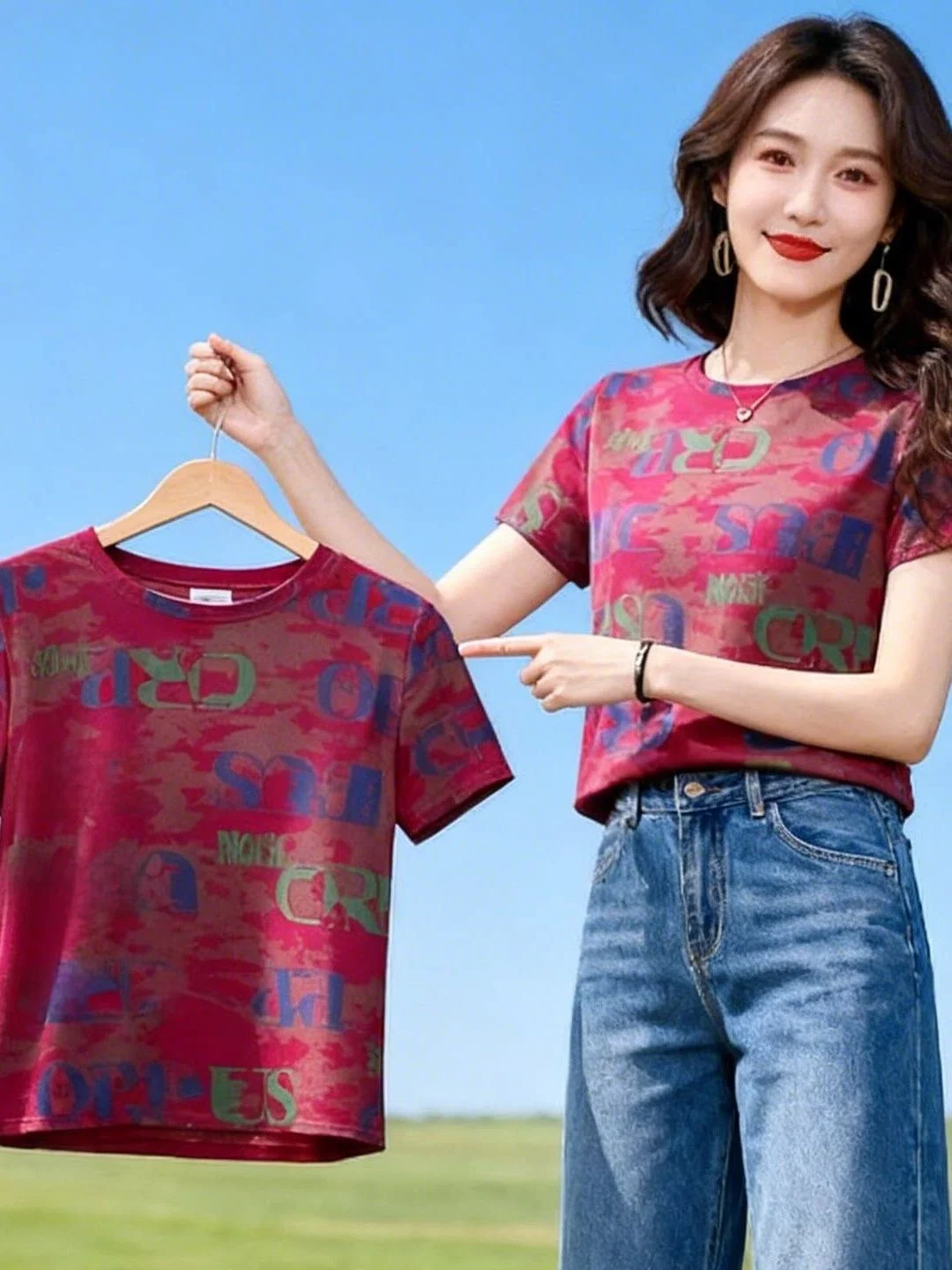 

European Style Letter Print Short Sleeve T-Shirt Women Loose Slimming Design Top New 2026 Polyester Fiber Casual Fashion