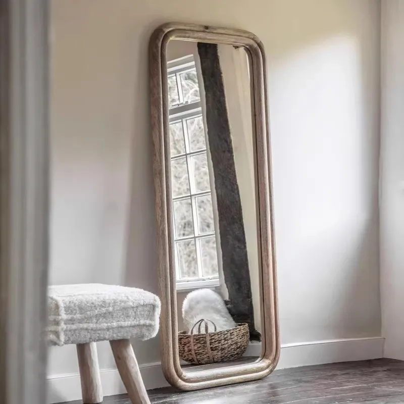 Chinese Style Retro Rounded Corner Design Solid Wood Framework Full Body Mirror Simplicity Home use Bedroom Dressing Mirror
