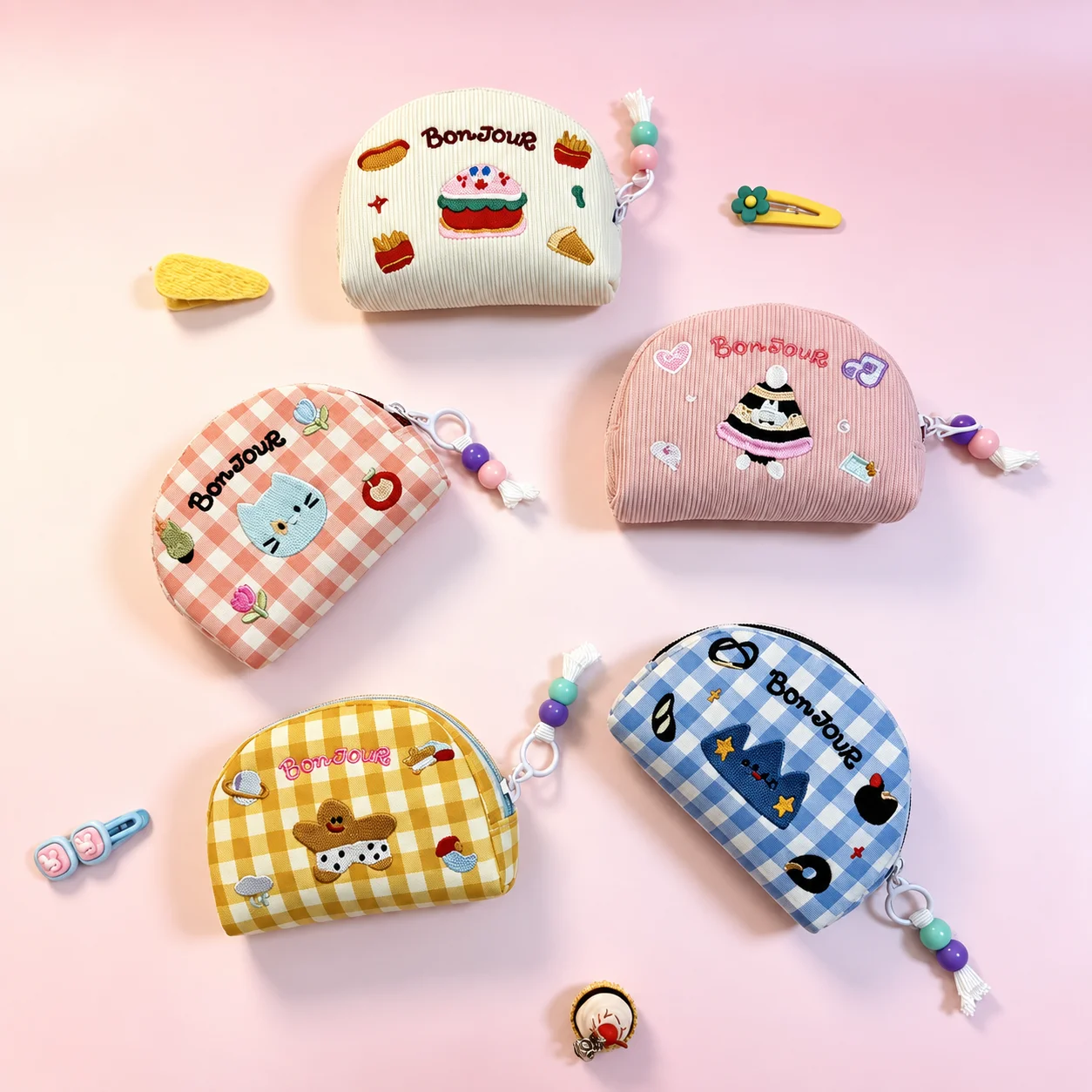 Zipper Storage Bag Fresh Sweet Card Pouch Shape Cosmetic Bag Checkered Checkered Corduroy Pouch For Bank Card Sorting Backpack