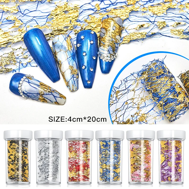 1 Box 20cm/50cm*4cm Gold Silver Nail Sticker Decals Aluminum Foils Paper 3D Mesh Line DIY Design Manicure Decorations