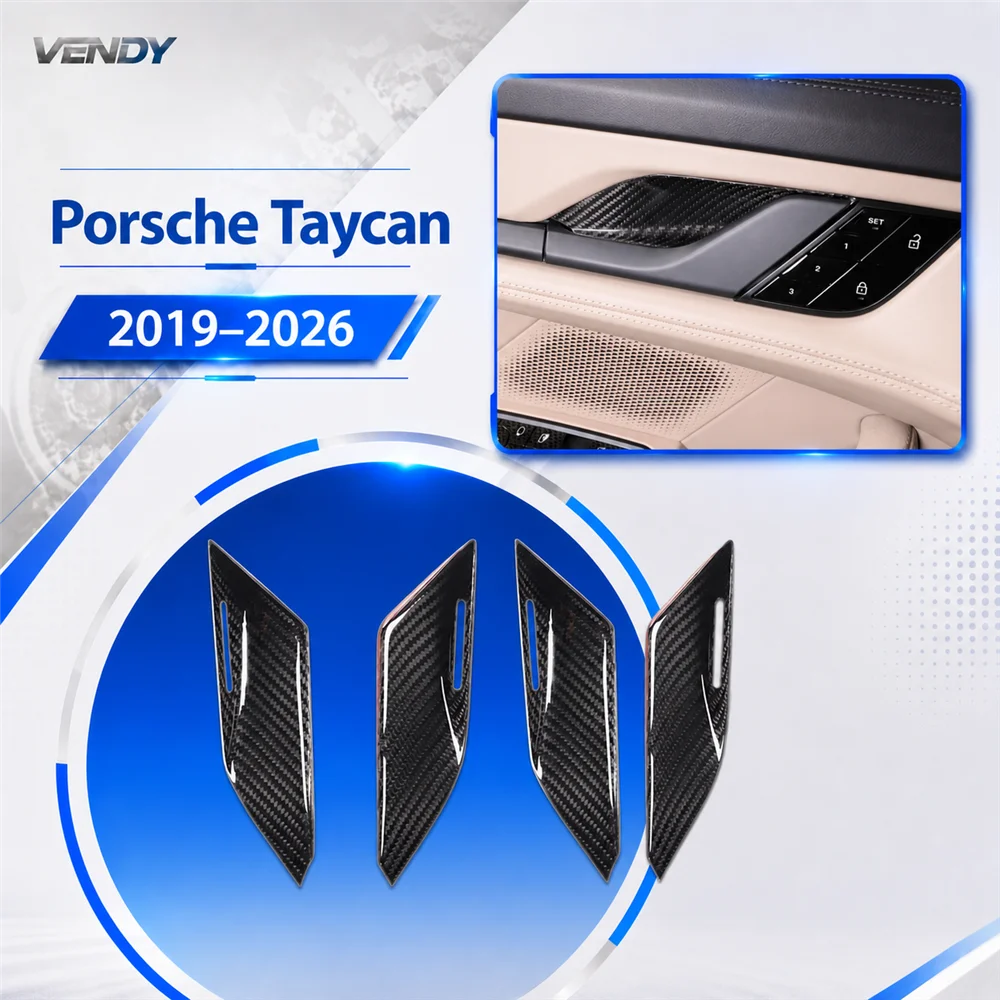 Real Carbon Fiber For Porsche Taycan 2019-2026 Car Door Inner Handle Door Bowl Frame Cover Trim Interior Accessories