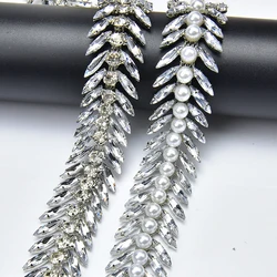 Rhinestone Fishbone Chain Inlay Horse Eye Acrylic Leaf Crystal Pearl Trim Clothing Shoes Hats DIY Decorative Accessories