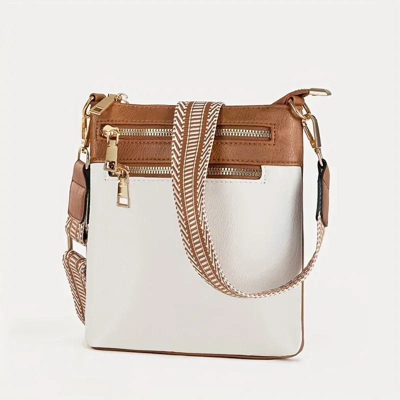 Trendy Colorblock Square Shoulder Bag Compact & Stylish with Secure Multi-Zip Layers Perfect Crossbody Bag for Women