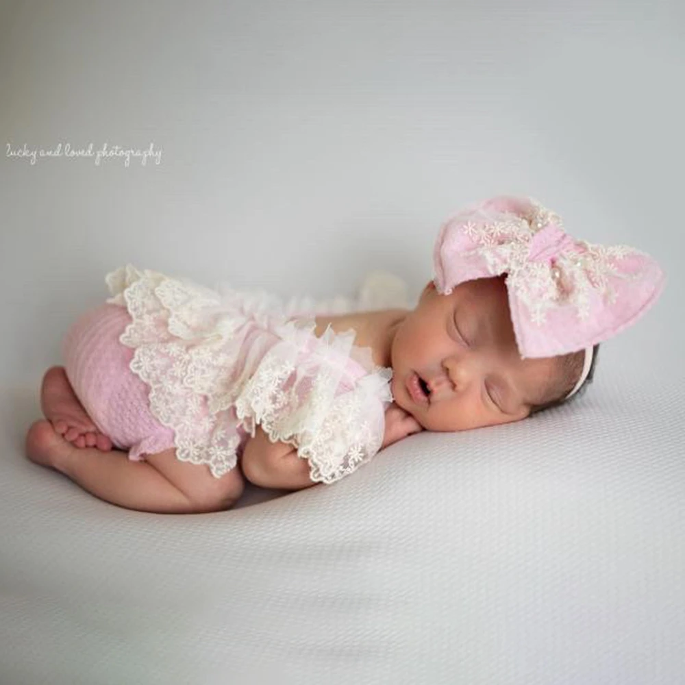 Baby Photo Props Newborn Photography Props Pink Lace Romper Baby Girl Clothing Newborn Photoshoot Outfit Romper