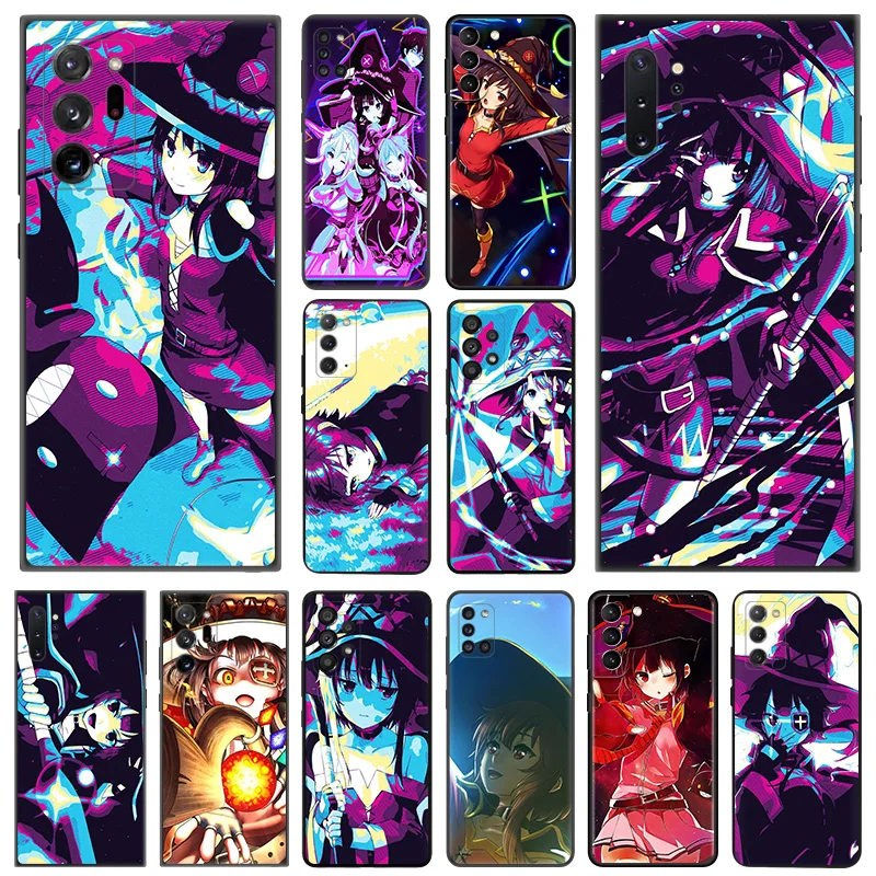 Phone Case for Samsung A35 5G A55 A02 A03 A04 A05 S8 S9 Note 10 Plus 9 8 A05S Anime Konosuba Megumin Soft Black Silicone Cover