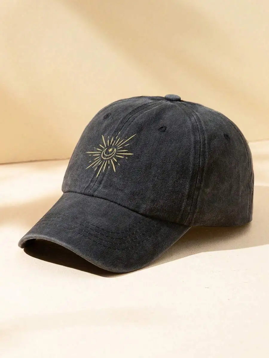 

Unisex Vintage Washed Moon Print Adjustable Baseball Cap Casual Outdoor Hat