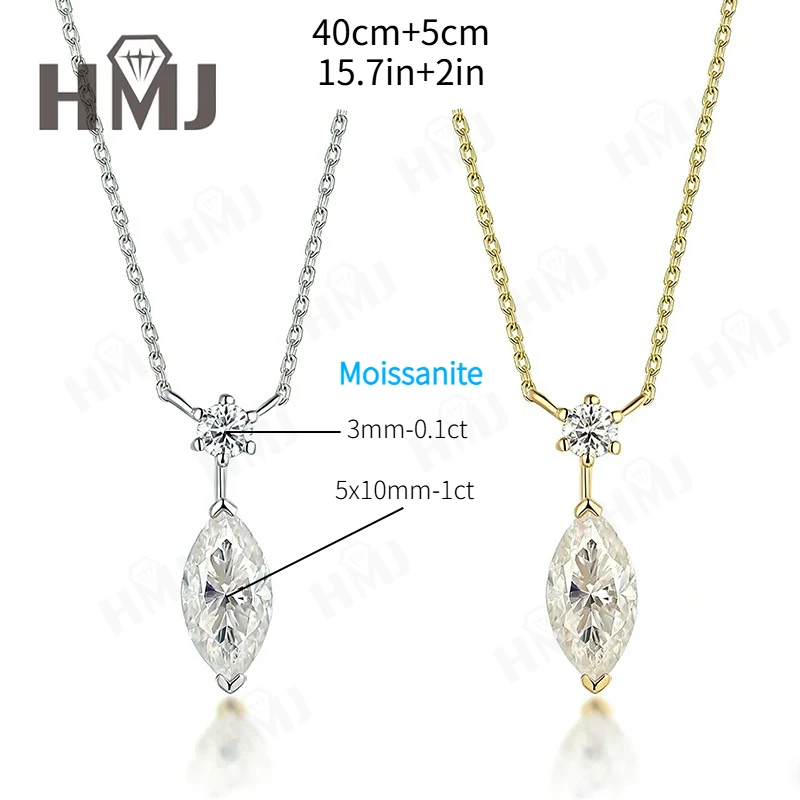 1ct Marquise & Round Cut Moissanite Necklace 925 Sterling Silver/10K/14K Gold D Color VVS1 Pendant for Women Anniversary Gift