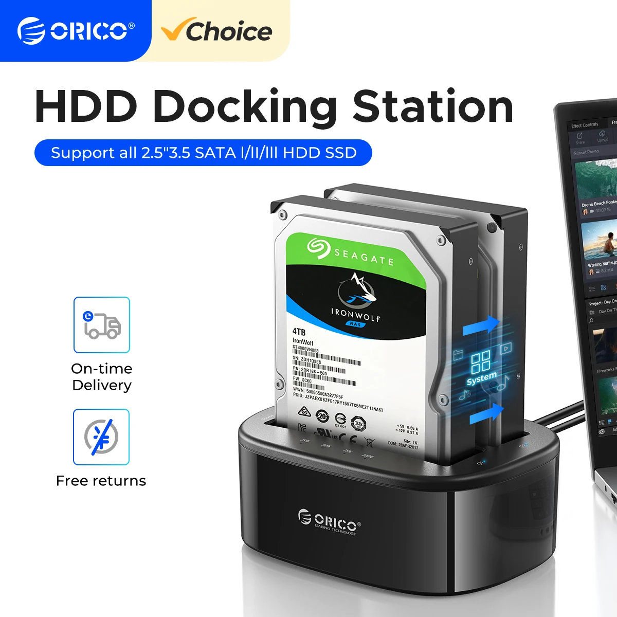 ORICO Dual-Bay Hard Drive Docking Station, 2.5 