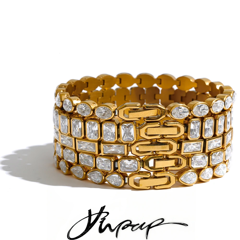 Yhpup Edelstahl-Armband mit Zirkonia-Kette, hochwertiger, zarter, fantasievoller, glänzender, ästhetischer Schmuck