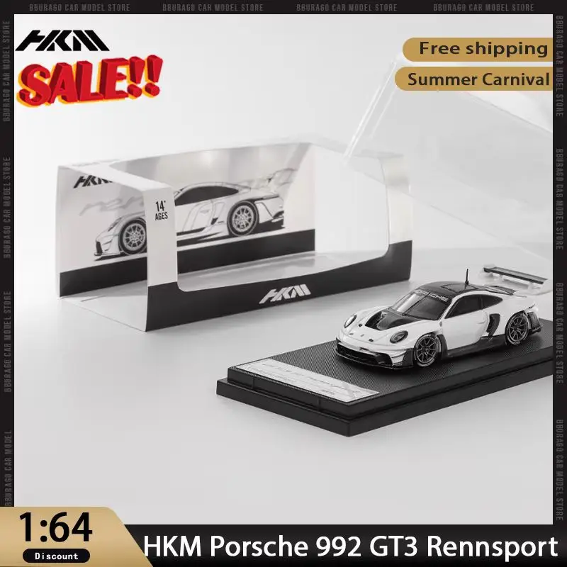 

Hkm 1:64 Scale Porsche 992 GT3 Rennsport Diecast Model Car with Large Rear Wing Race Track Version Alloy Toy Model for Christmas