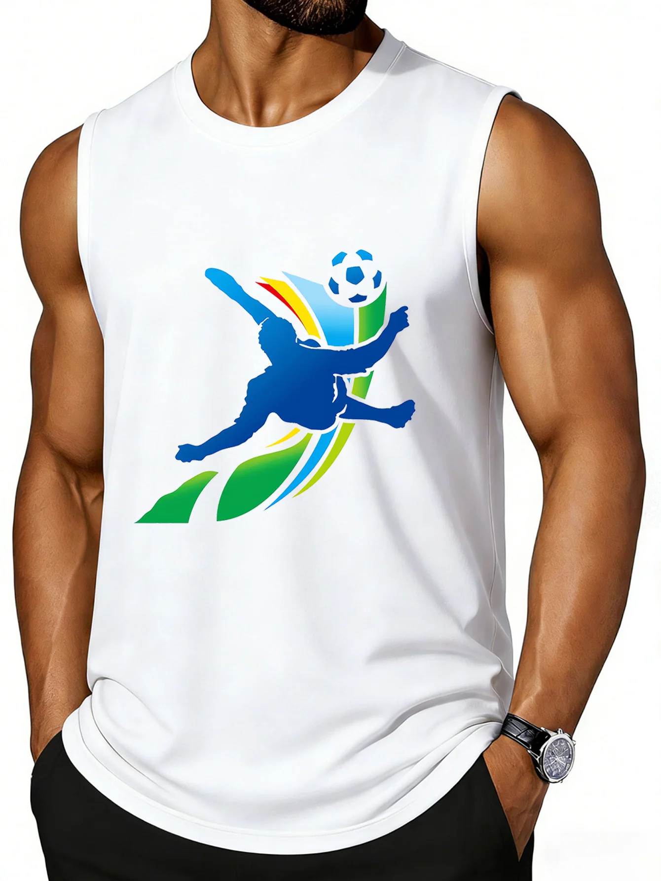 CLOOCL Silhouette of A Football Player Performing A Volley Printed Vest Fashion Sports Vests Summer Men's Casual Top