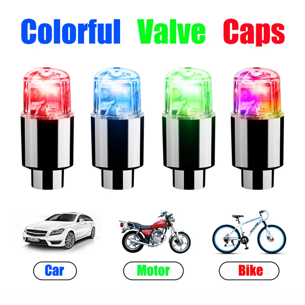 LED Tire Valve Cap Luminous Tire Valve Cover Tyre Hub Wheel Lights Car Decoration LED Lights Nipple Caps For Auto Accessories