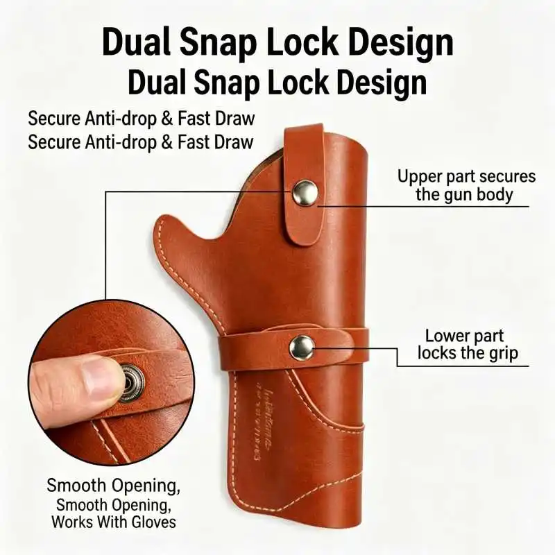 Vintage Cowboy Revolver Holster Premium Composite Leather Dual Snap Lock OWB Waist Holster Reinforced Stitching Portable Lightweight Gun Holster for Outdoor EDC Cosplay Hunting Storage Accessories
