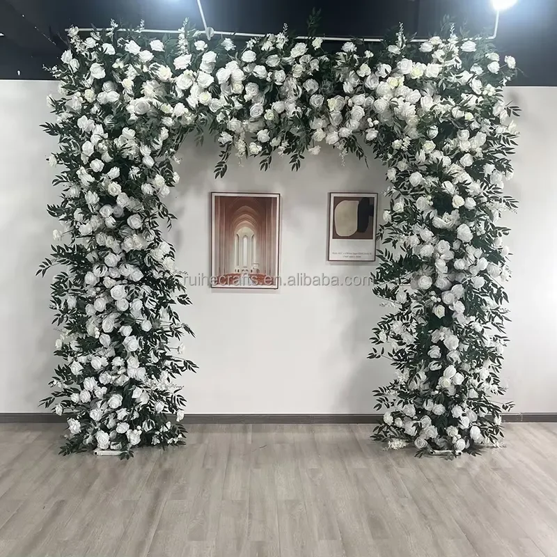 Square Wedding Flower Arch Kit with 3D White Greenery Leaves Hanging Silk Artificial Flowers for Ceremony Backdrop Stage