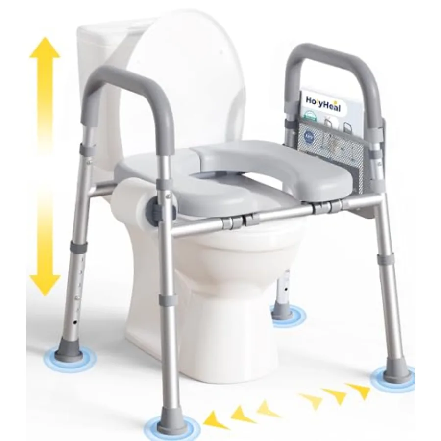 

Raised Toilet Seat with Handles for Seniors Adjustable Height Width 400 lb Capacity Non-Slip Black Plastic Toilet Riser for Pre