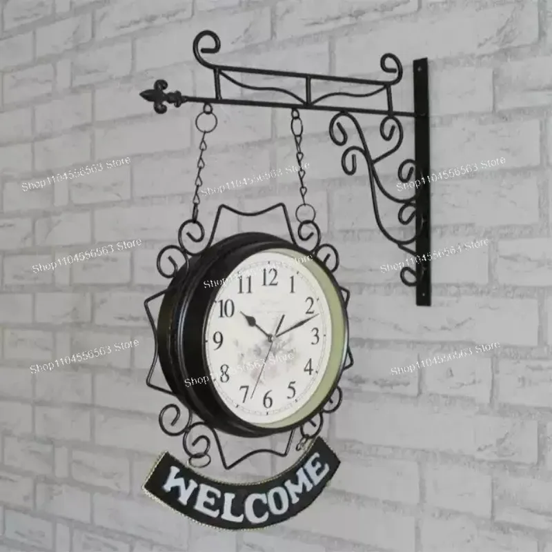 Home Living Room Creative Clocks and Iron Art Two Sided Wall Clocks
