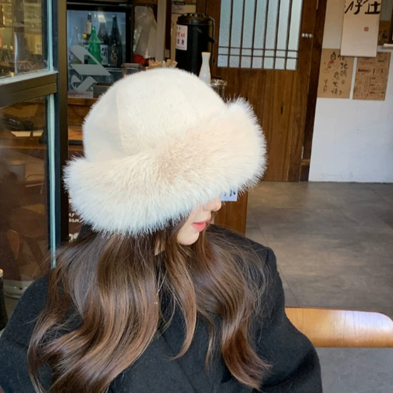 

Монгольская шляпа 2025 г., женская хлопковая шапка, теплая и привлекательная, универсальная защита ушей, ведро для воды, плюшевая шапка для бассейна