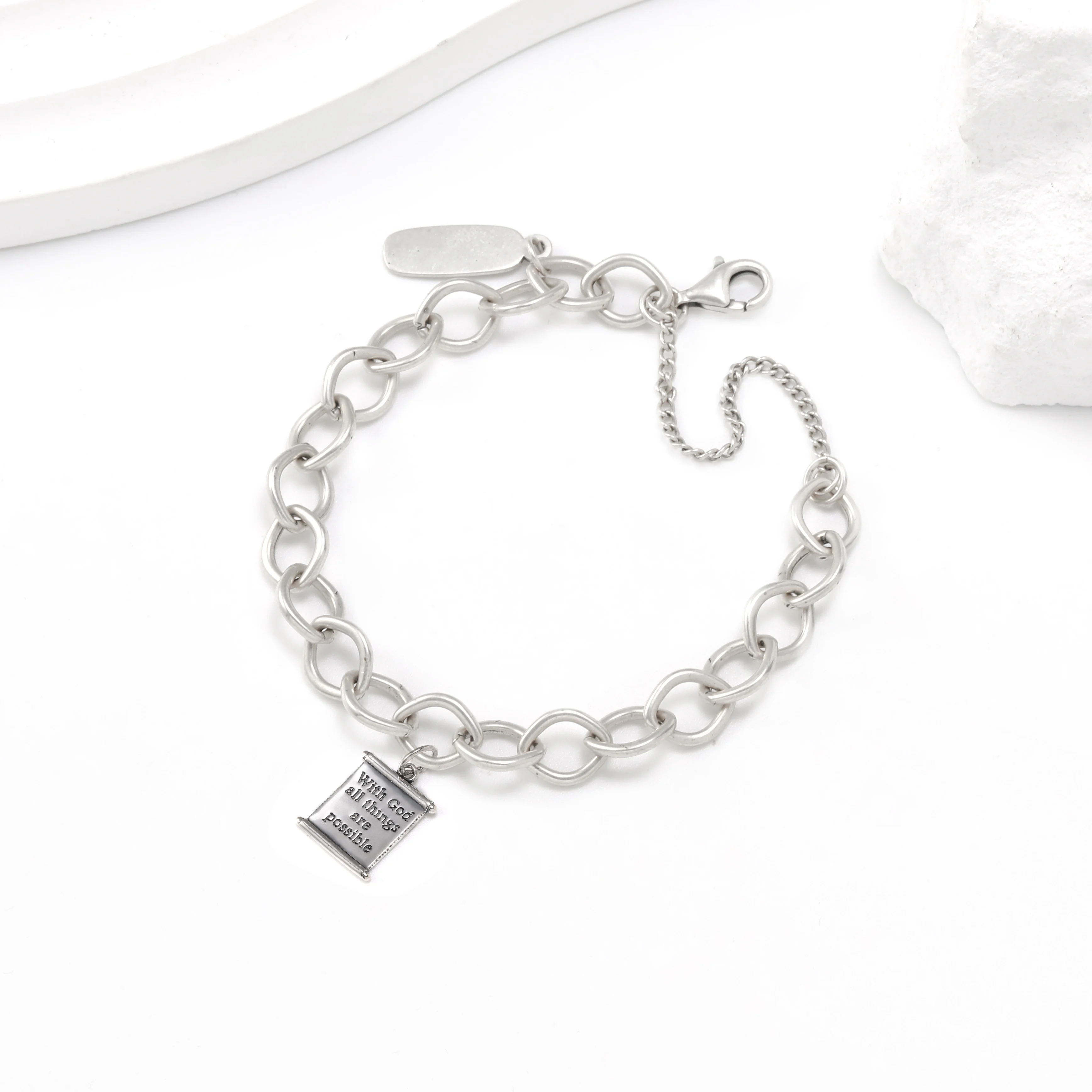 

Genuine 925 sterling silver Forged Link Charm Bracelet paired with "Anything is Possible" Scroll Pendant