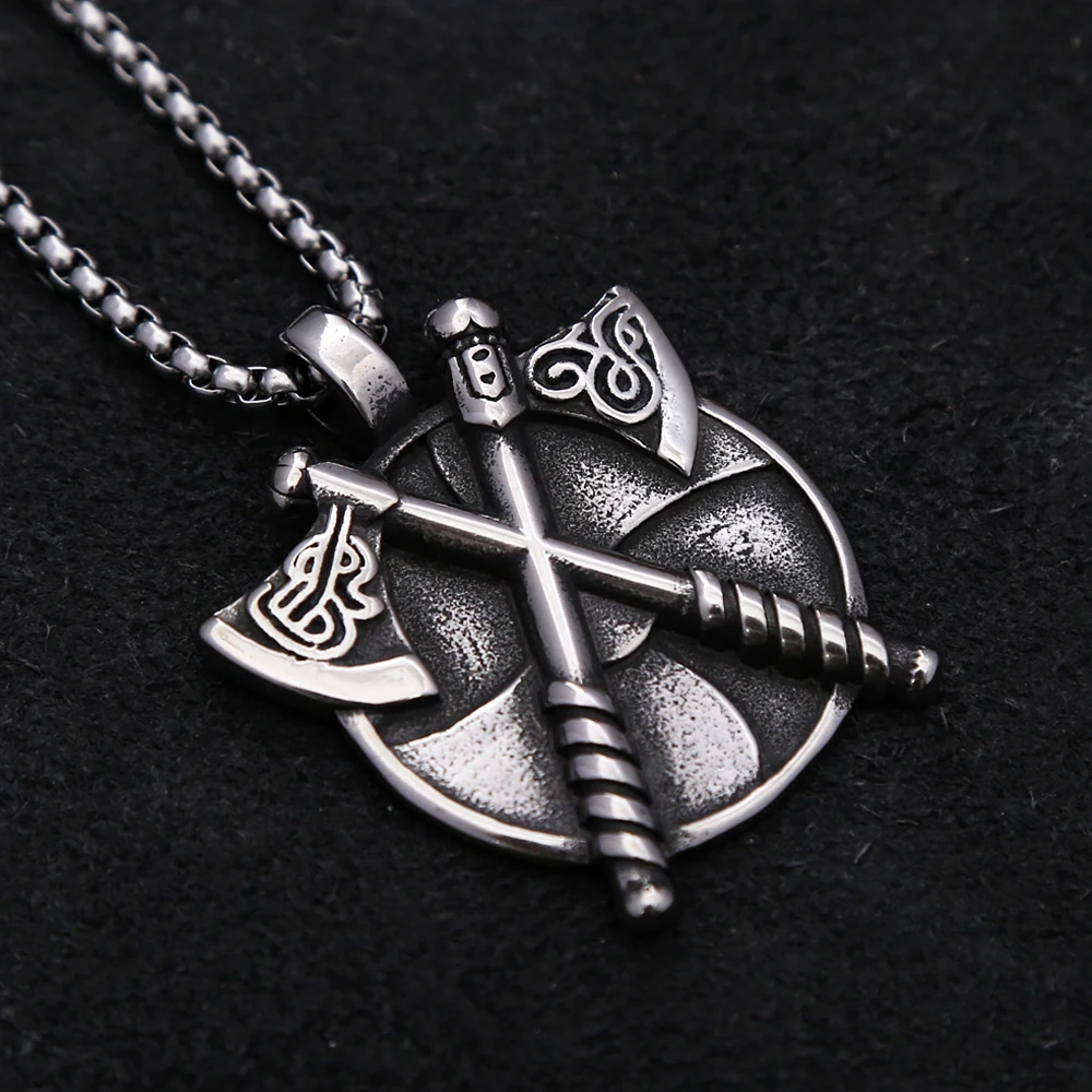 Vintage Viking Double Axe Pendant Necklace For Men Boys Nordic Shield Cross Necklaces Fashion Amulet Jewelry Gifts Dropshipping