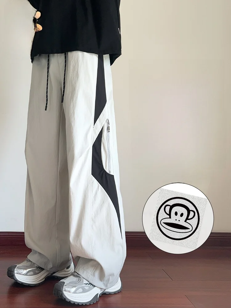 

Мужские рабочие брюки Paul Frank: осенние повседневные прямые брюки с цветными вставками, на молнии, со средней посадкой, из нейлона, молодежные модные брюки