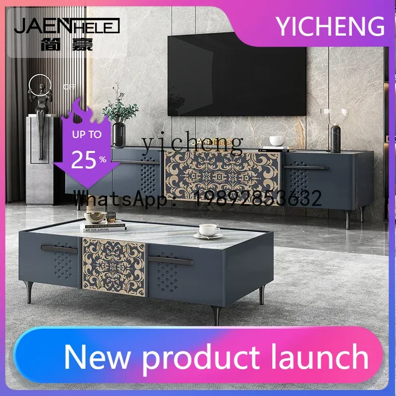 

LYY Affordable Luxury Style TV Cabinet and Tea Table Combination Suit New Chinese Stone Plate