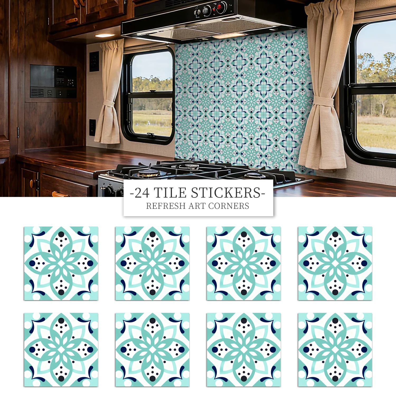 

36 floral pattern kitchen and bathroom tile stickers, self-adhesive wall decoration, home decoration wall stickers