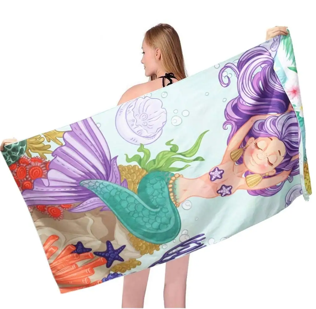 Mermaid Beach Towel Microfiber Sand Free Beach Towel-Quick Dry Super Absorbent Lightweight Thin Pool Beach Towels for Girls Kids