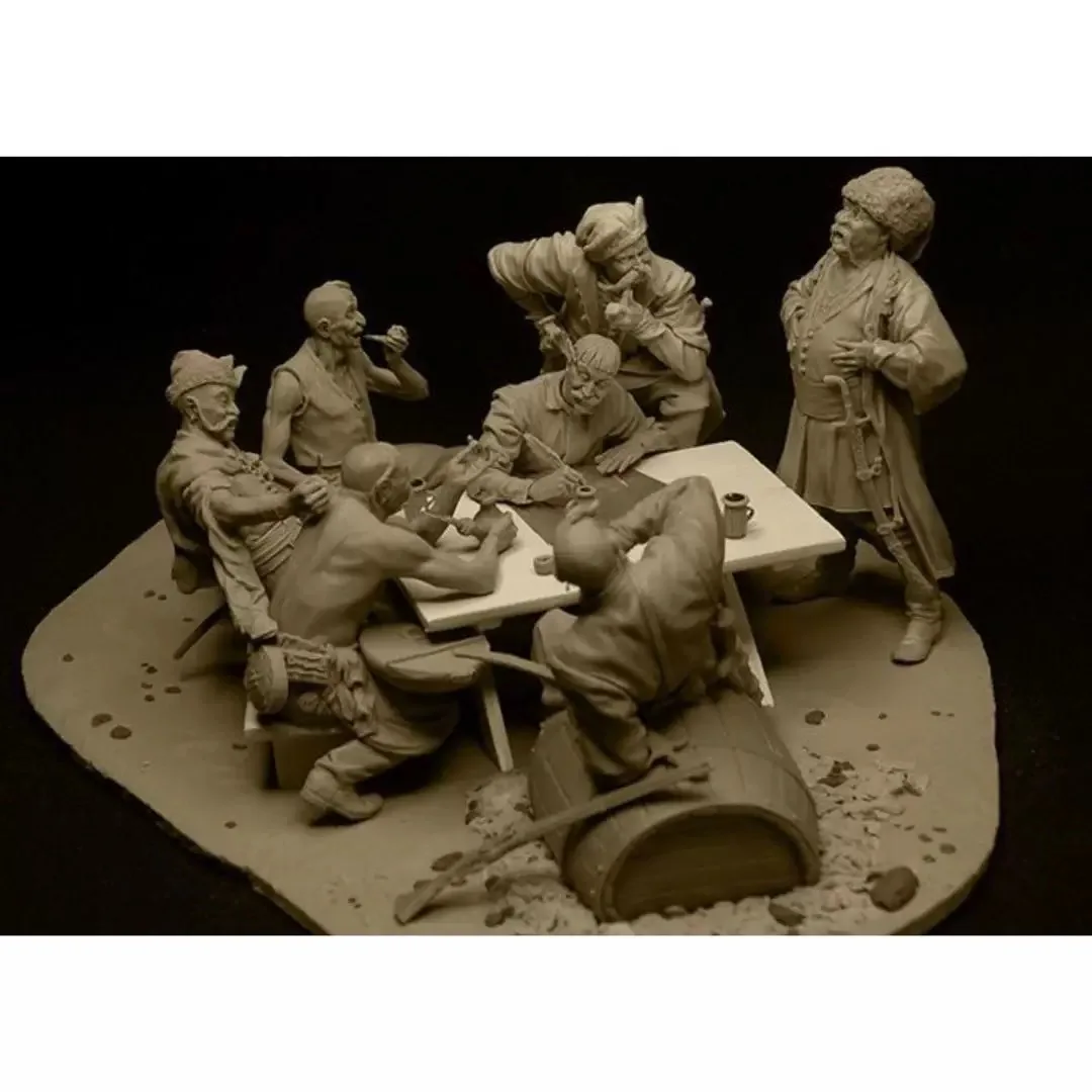 GK1/24 Cossacks writing a letter to the Sultan of Turkey (Seven men containing scene) resin white model soldier manual