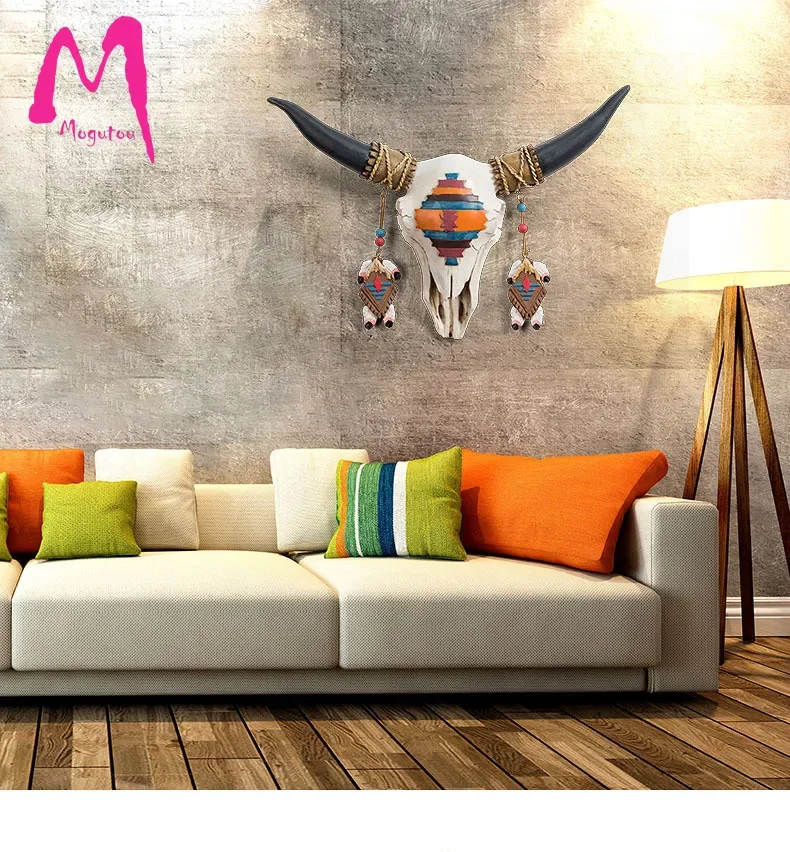 MGT-American Retro Bull Head Pendant, Exotic Style Wall Hanging, Personality Decoration, Creative Home, Living Room Art Gift