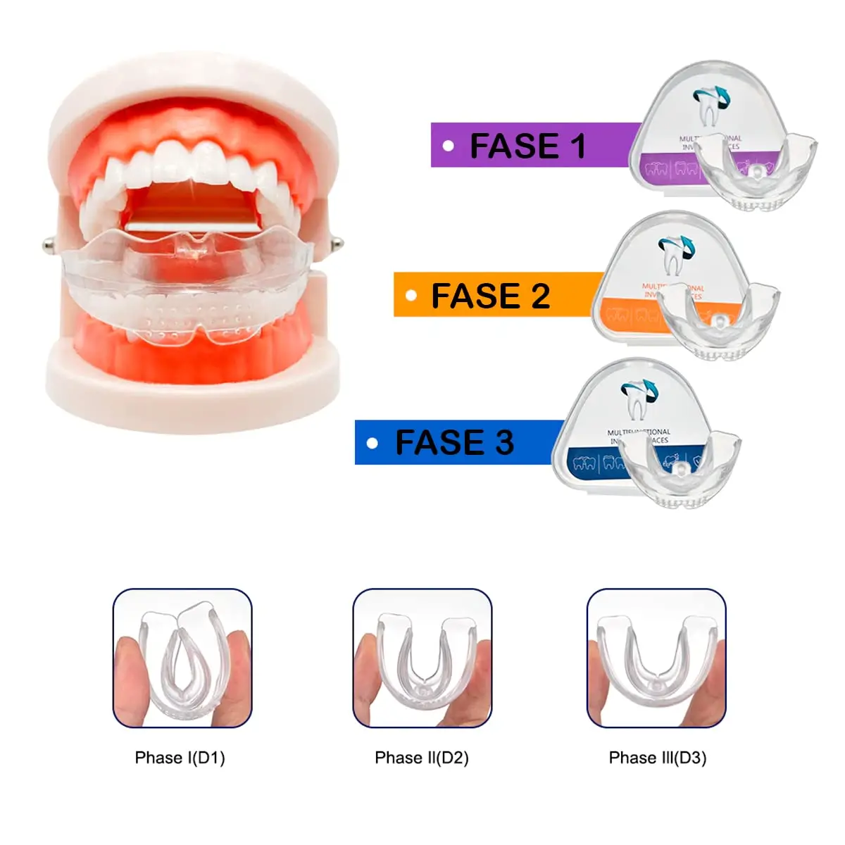 Protector de dientes para corrección de sonrisa, dispositivo de ortodoncia Dental, suave y duro, transparente, 3 etapas