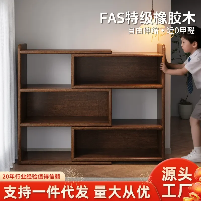 Solid Wood Bookshelf Floor to Ceiling Integrated Wall Retractable Corner Shelf Living Room Multi Functional Low Bookcase