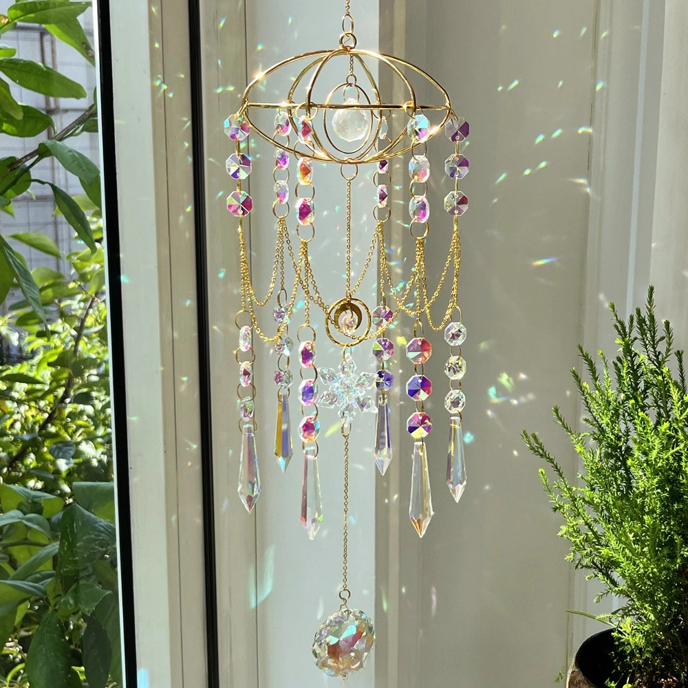 Creative Crystal Suncatcher Wind Chimes Sun Catcher to Hang Hanging Glass Prisms Pendants for Yard Garden Window Decorations