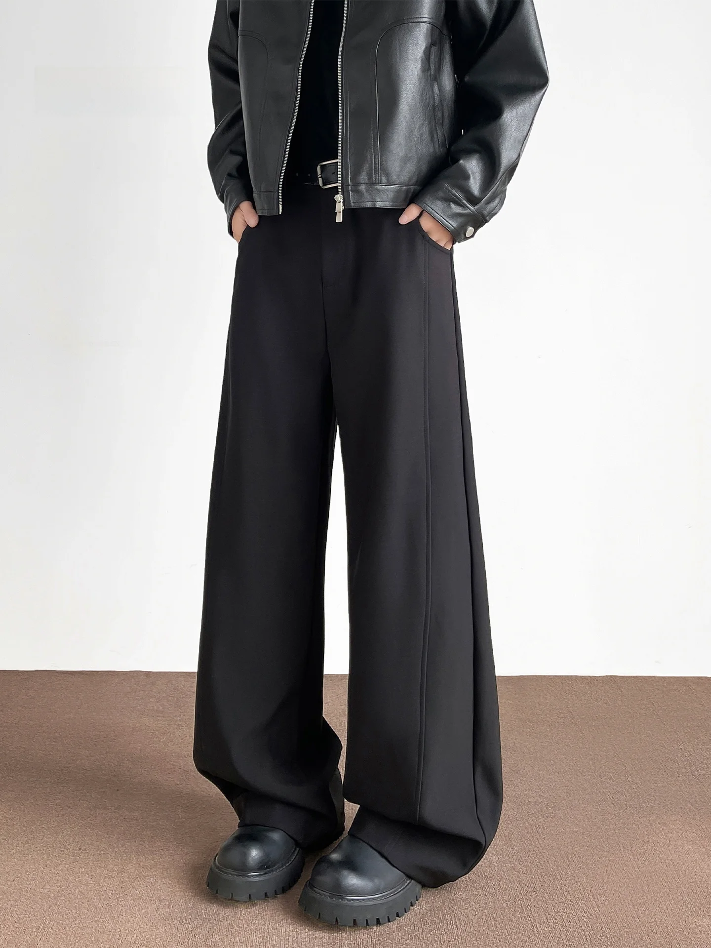 

Bla Fce Lined Straight Leg Thi Casual Trousers for Men Comfortable Loose Fit Wide Leg Long Pants Autumn Winter Wear