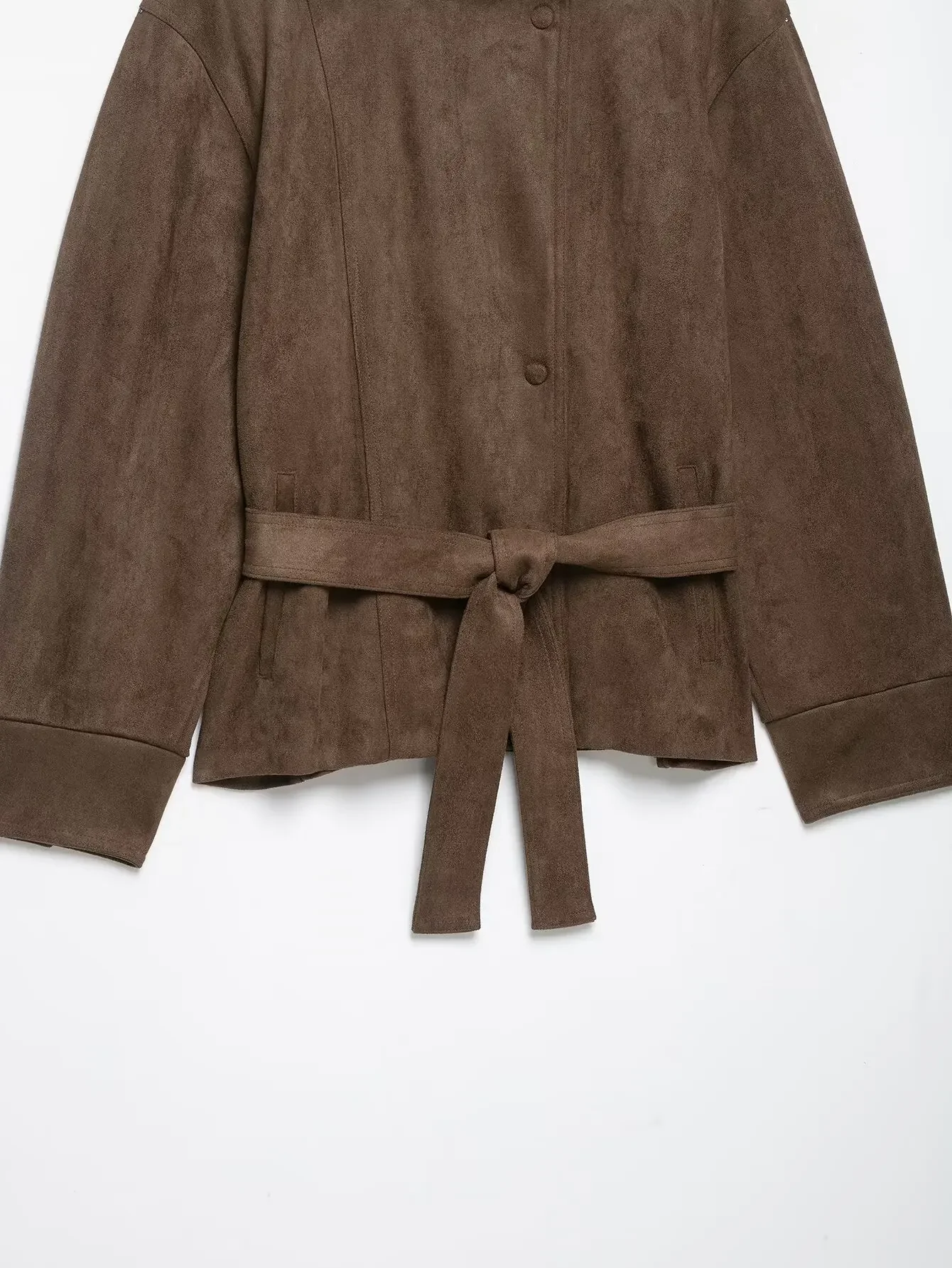 KONDALA Damen High-Street-Jacke Elegante Kunstwildleder-Jacke mit Gürtel und Stehkragen Neue 2026 Herbst-Winter Pendler-Damen-Kurzjacke – Detail 10