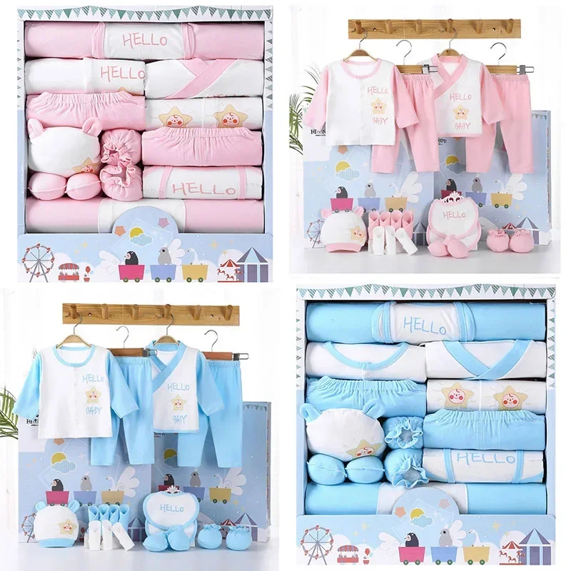 18piece/lot Newborn Baby Clothes For Girls Boys Sets 100% Cotton Infant Spring Autumn Soft Boy Clothing New born Hat Bib