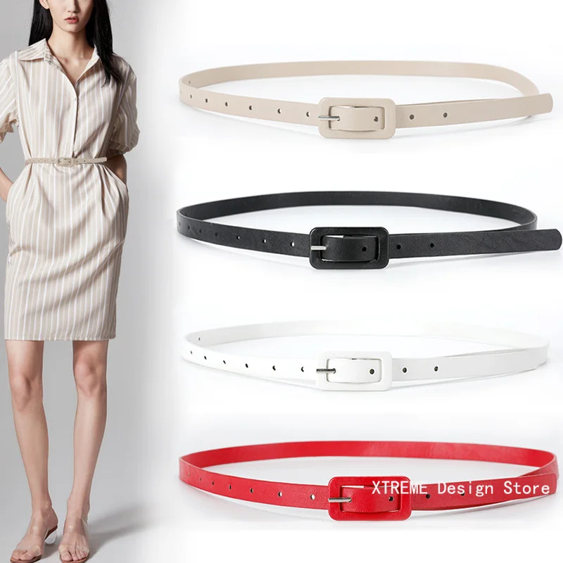 

Women's Slender Thin Belt Square Head Pin Buckle Women Waist Belt Elastic Waist Belt Jeans Buckle Simple Narrow Belts