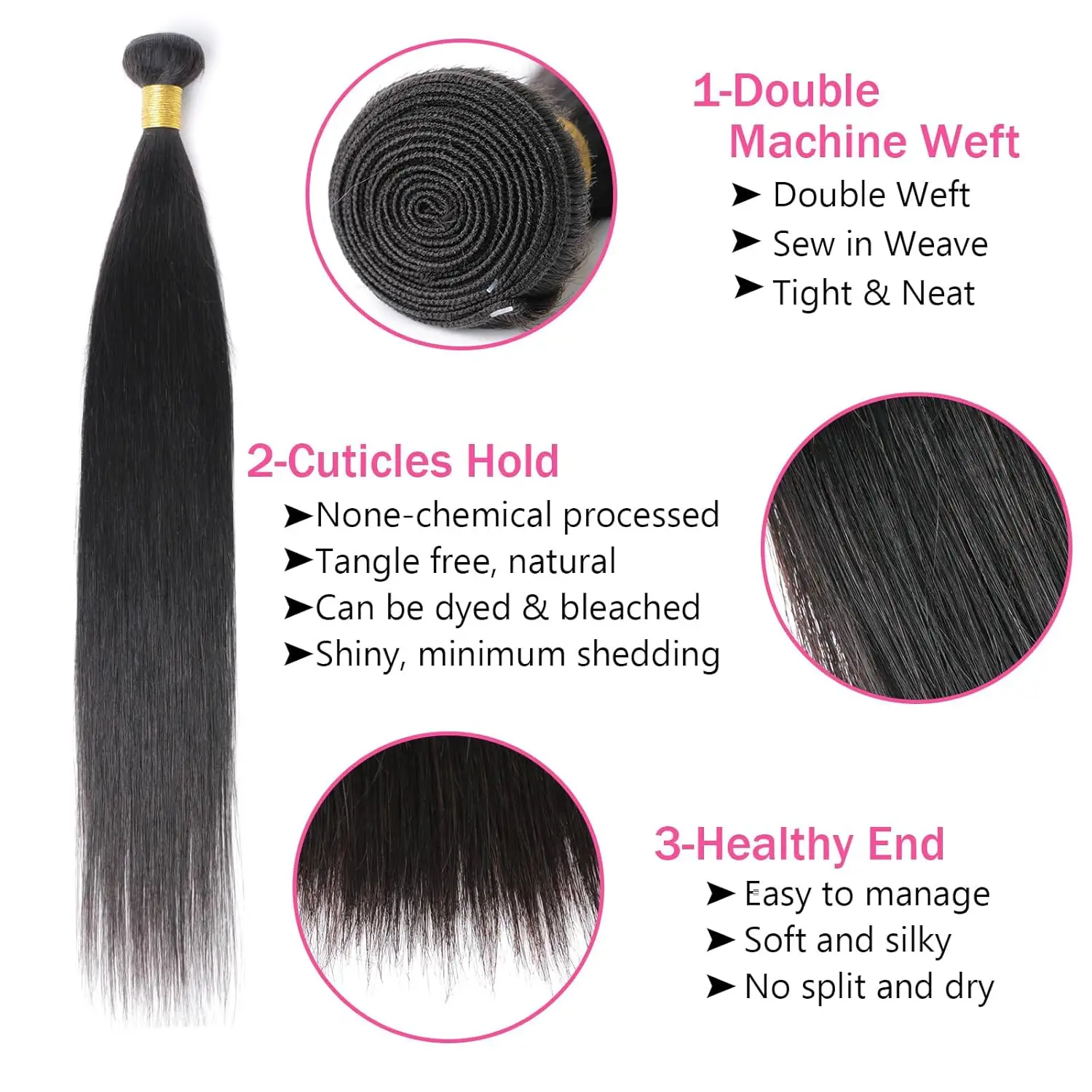 10A Human Hair Bundles Brazilian Straight Hair Bundles 24 26 26 Inch 100% Unprocessed Straight Human Hair