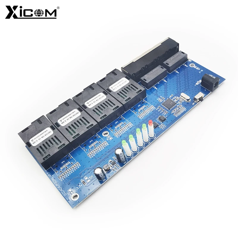 10/100 Ethernet Fiber Switch Optic Media Converter Single Mode PCBA 4 RJ45 4 SC Fibra Optical Transceiver Board 20KM 1310-1550NM