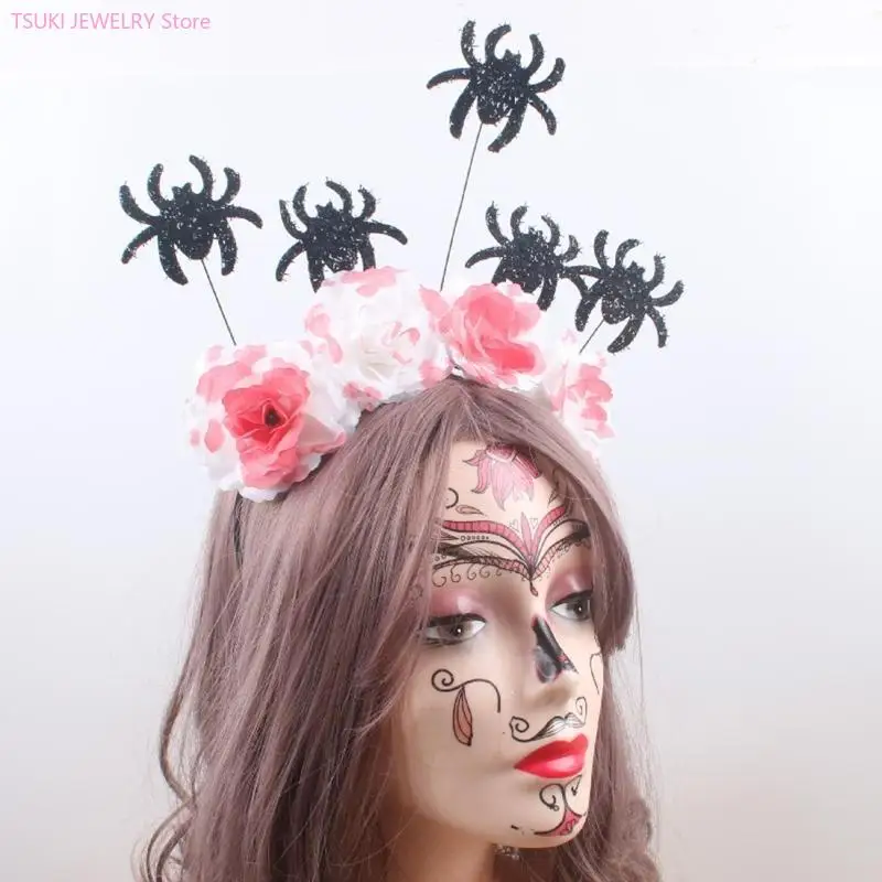 62KE bloem hoofdband voor meisjes spinnenhaar hoepel Halloween s en kronen