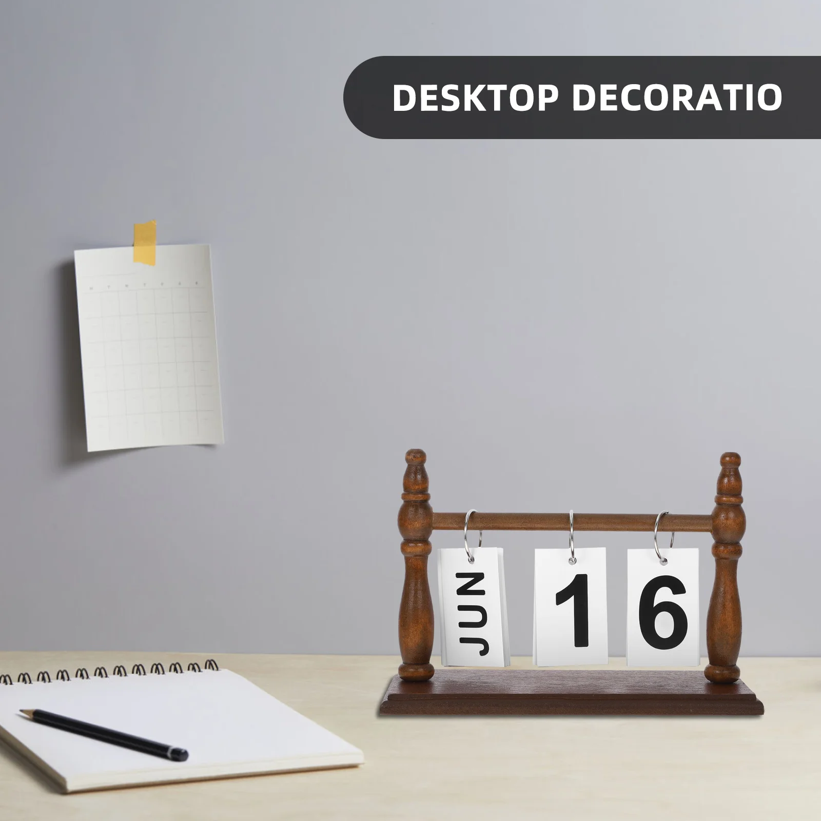 Desk Calendar Wooden Base Flip Manual Change Perpetual Desk Accessory Creative Rustic Home Office Desktop Decor