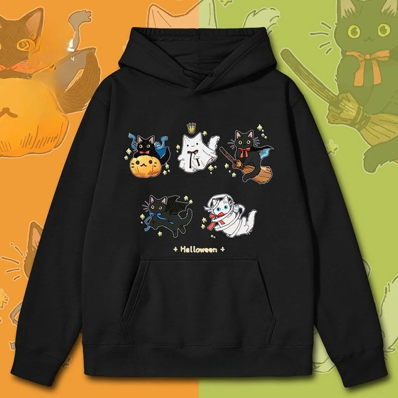 

Halloween Men and Women Sweater Hoodie Autumn Black Cat Cute Vampire Cartoon Boy Girl Children Long Sleeve Parent-child Outfit