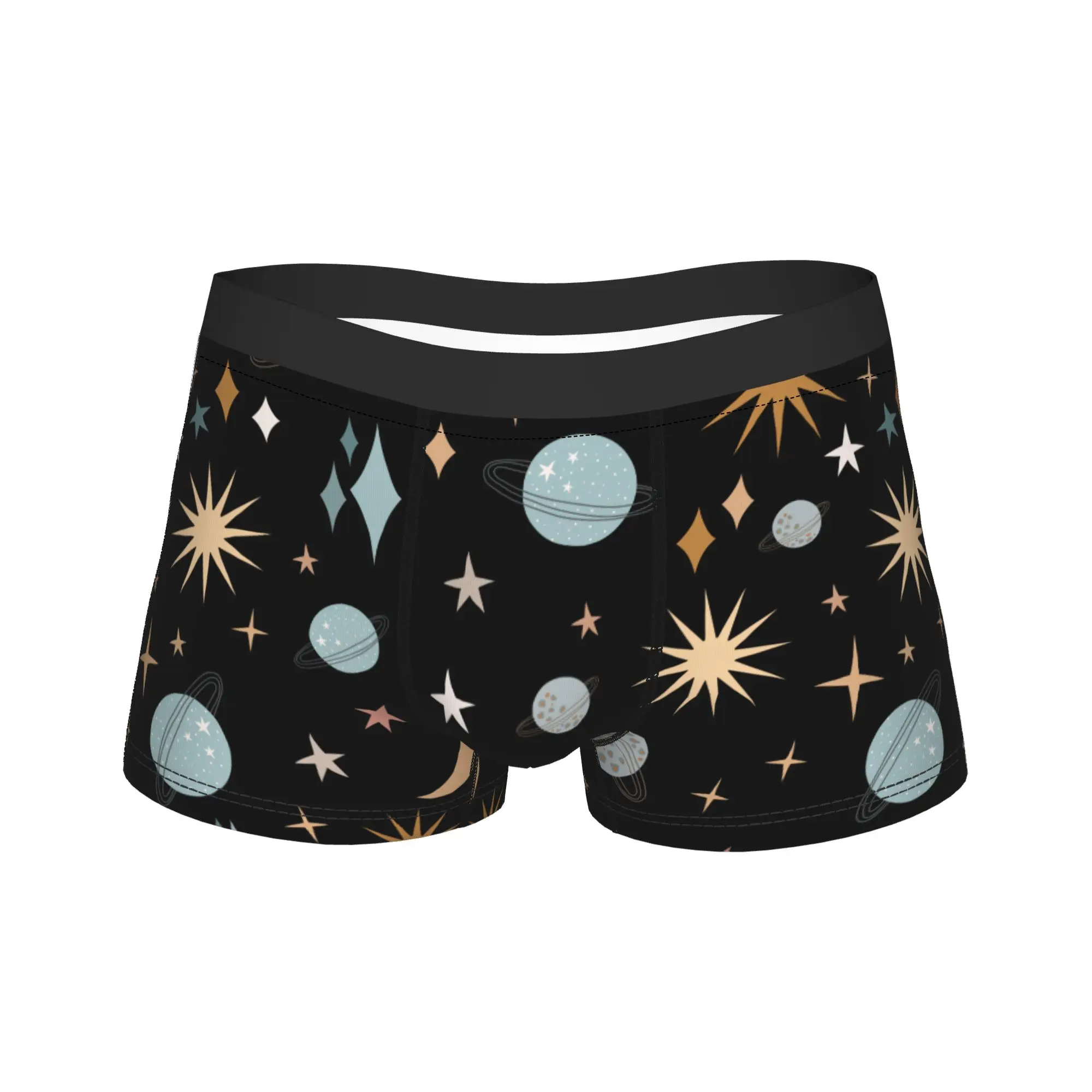Men Galaxy Space Planets Pattern Long Underwear  Fashion Boxer Briefs Shorts Panties Male Polyester Underpants Plus Size