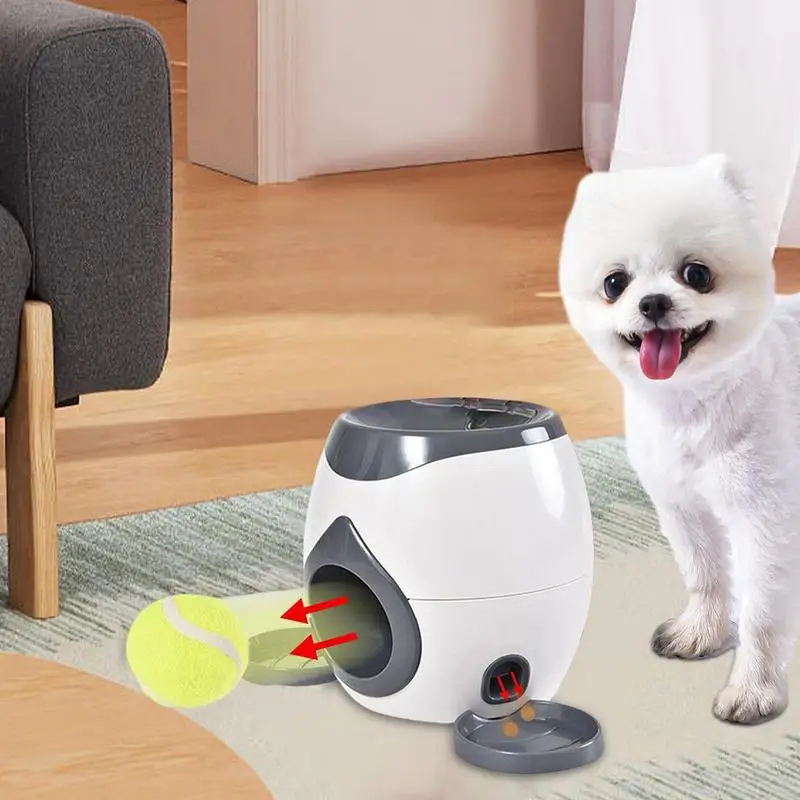 Dog Pet Toys 2 In 1 Tennis Launcher Automatic Throwing Machine Pet Ball Throw Device Interactive Pet Feeder Toy For All Size Dog