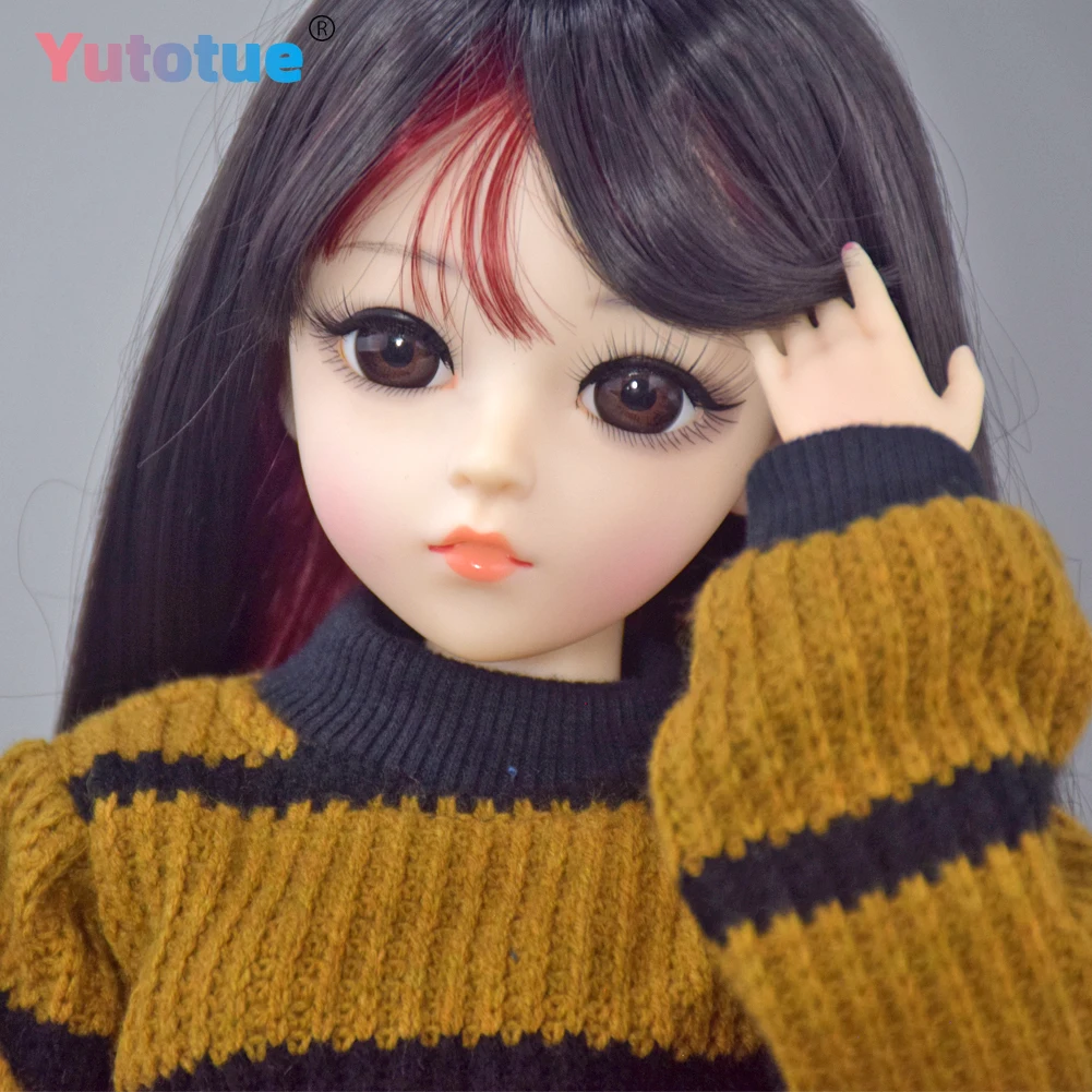 YUTOTUE 60cm Height Girl Doll 18 Joints Body Makeup Face and Removable Sweater Skirt Shoes Wigs BJD DOLL TOY