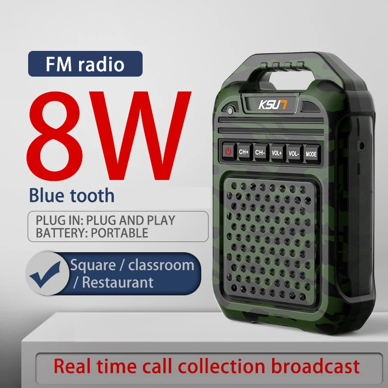 

KSUN Производитель 8W 160DB FM Радио Walkie Talkie Беспроводные портативные колонки Blue-Tooth