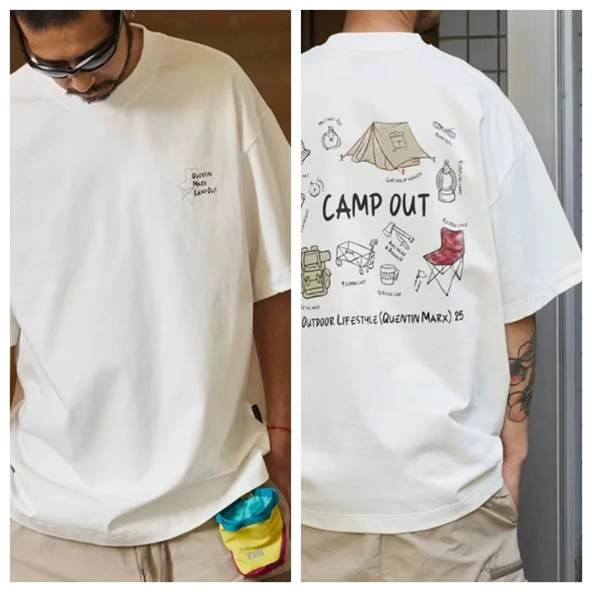 Japanese Men's and Women's Short-sleeved Round-neck T-shirts, Casual Outdoor Camping Trend Print Tops, Korean-style T-shirts